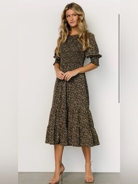 Baltic Born Olive Green Floral Midi Dress